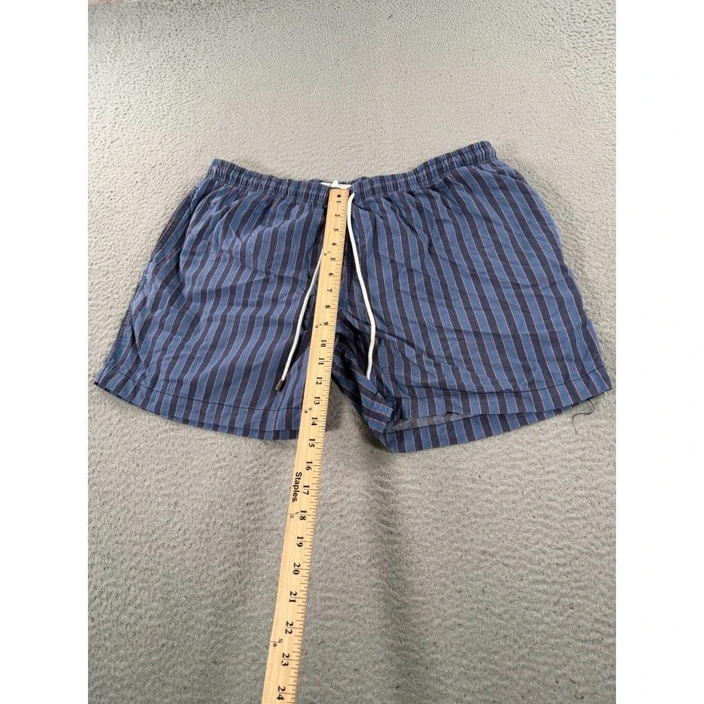 Solid & Striped Shorts Men 2XL Blue Orange Striped Drawstring Swim Trunks Pocket